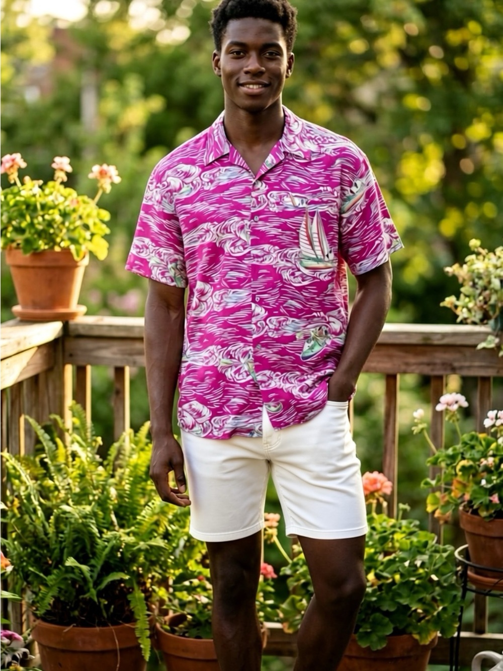 Big Dogs Pink and White Casual Button Down Shirt